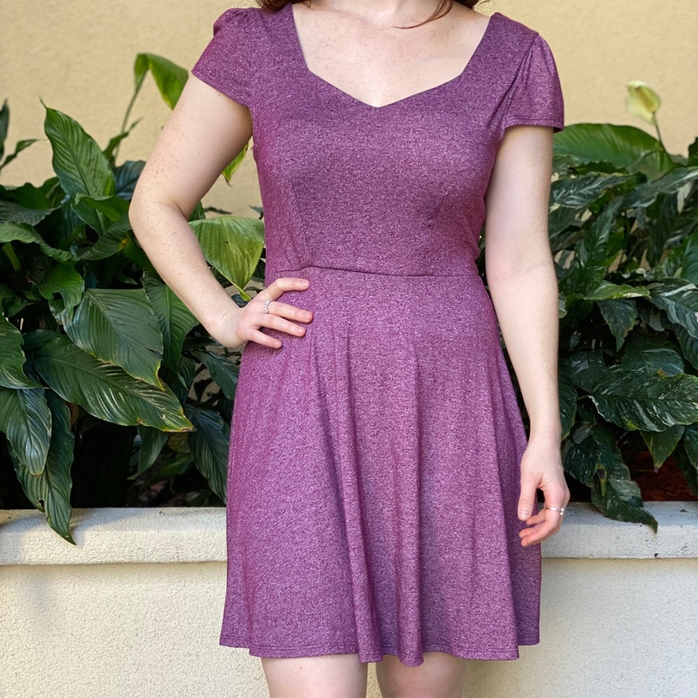 purple cap sleeve dress